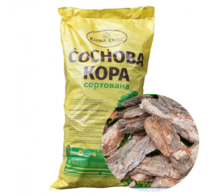 Сосновая кора крупная 60-100 мм 40 л, Клиома Сервис