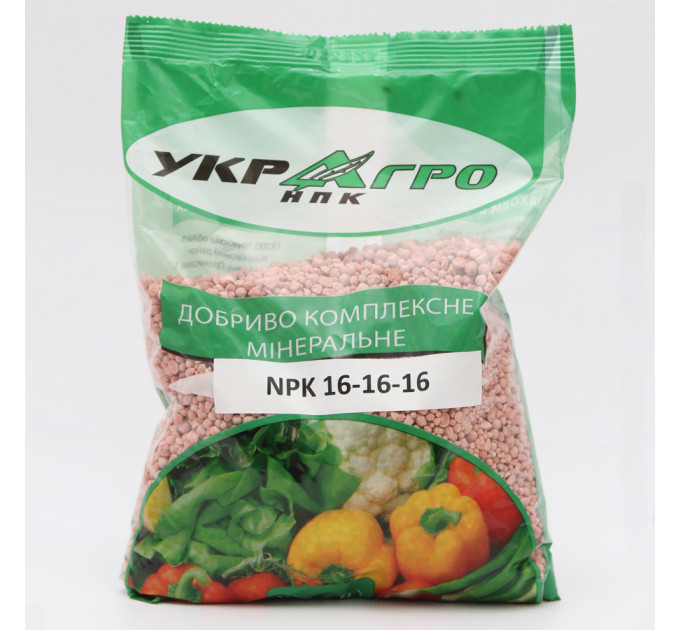 Удобрение гранулированное комплексное NPK 16.16.16, упаковка 1 кг УкрАгро