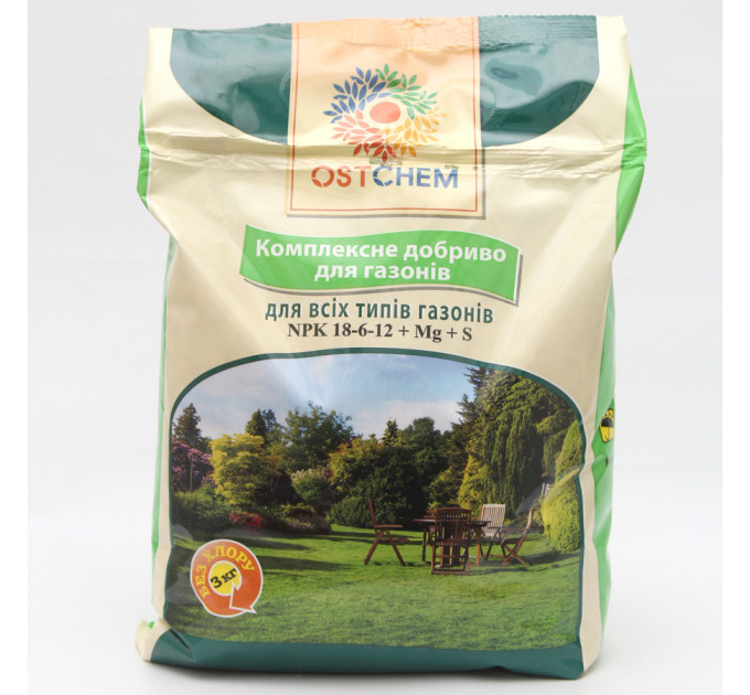 Комплексное удобрение для газонов NPK 18-6-12, упаковка 3 кг Ostchem