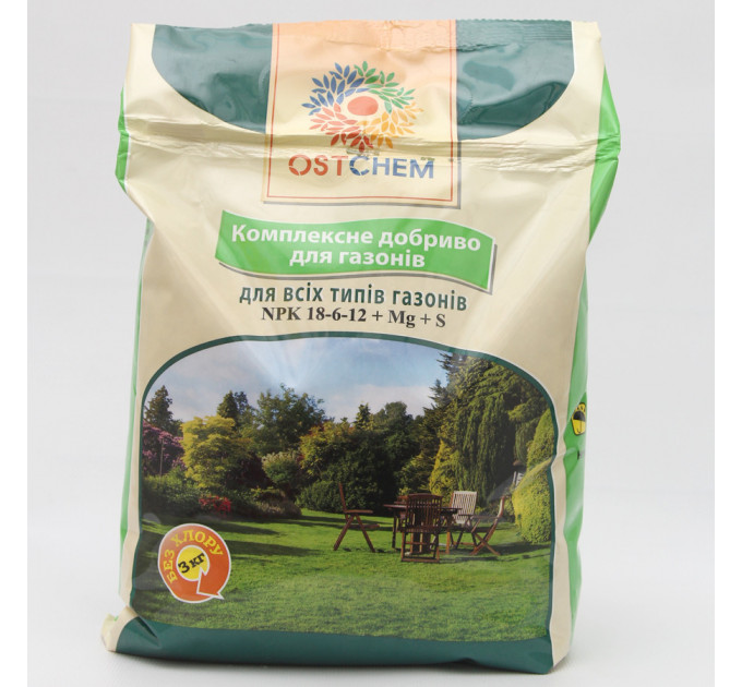 Комплексное удобрение для газонов NPK 18-6-12, упаковка 3 кг Ostchem
