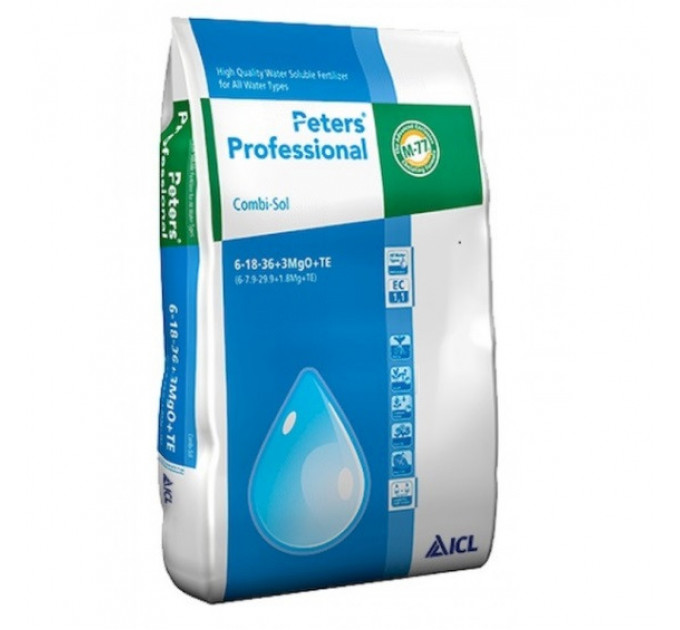 Удобрение Peters Professional Combi-Sol 6+18+36+3MgO+TE, 15 кг интенсивная окраска и цветения