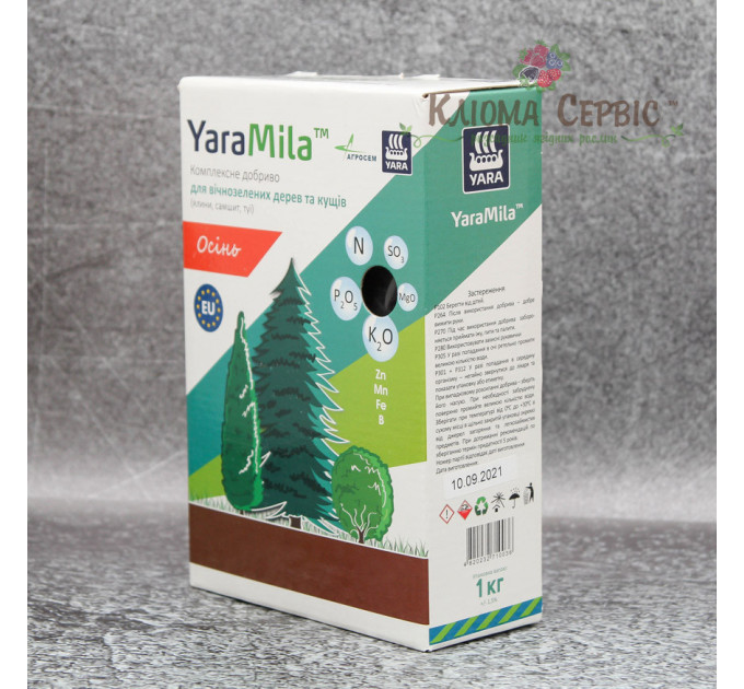 Добриво YaraMila для вічнозелених дерев та кущів, коробка 1 кг, осінь