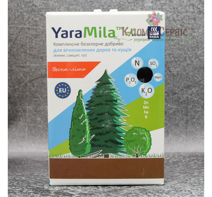 Добриво YaraMila для вічнозелених дерев та кущів, коробка 1 кг, весна-літо