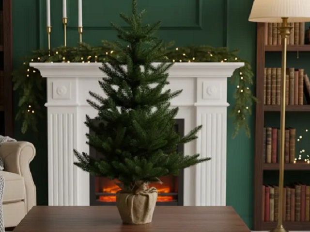 Искусственная елка литая в горшке 90 см, зеленая.